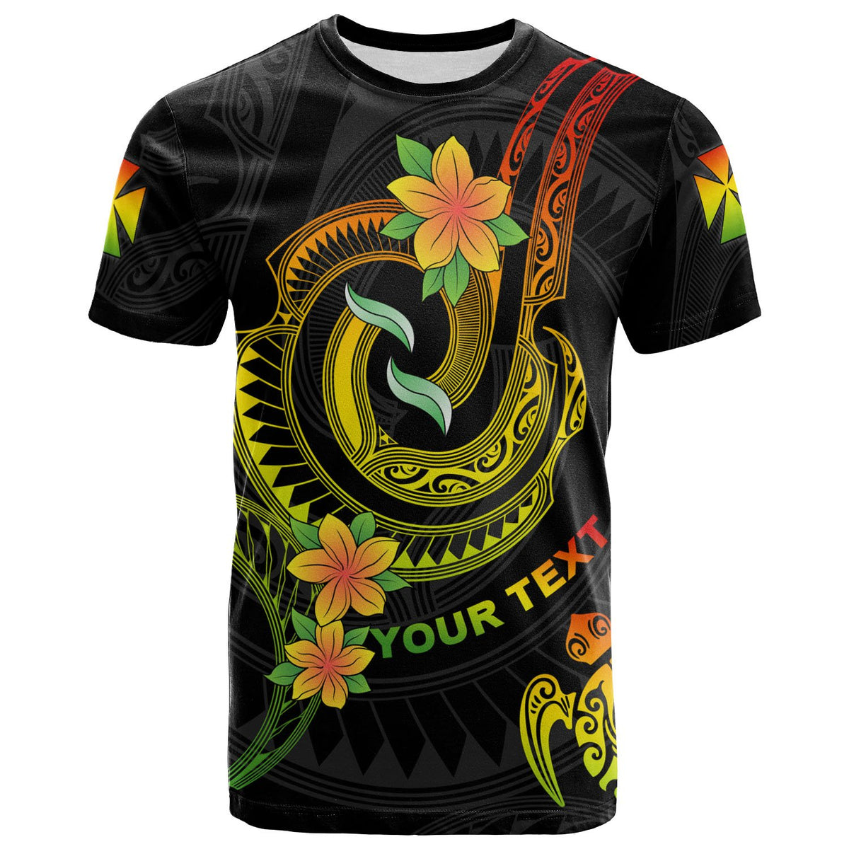 Wallis and Futuna Custom T Shirt Reggae Plumeria Flowers with Spiral Patterns Unisex Art - Polynesian Pride