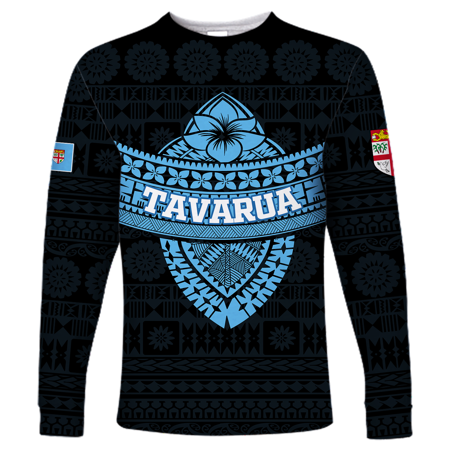 (Custom Personalised) Tavarua Fiji Tapa Tribal Long Sleeve Shirt - LT12 Unisex Blue - Polynesian Pride