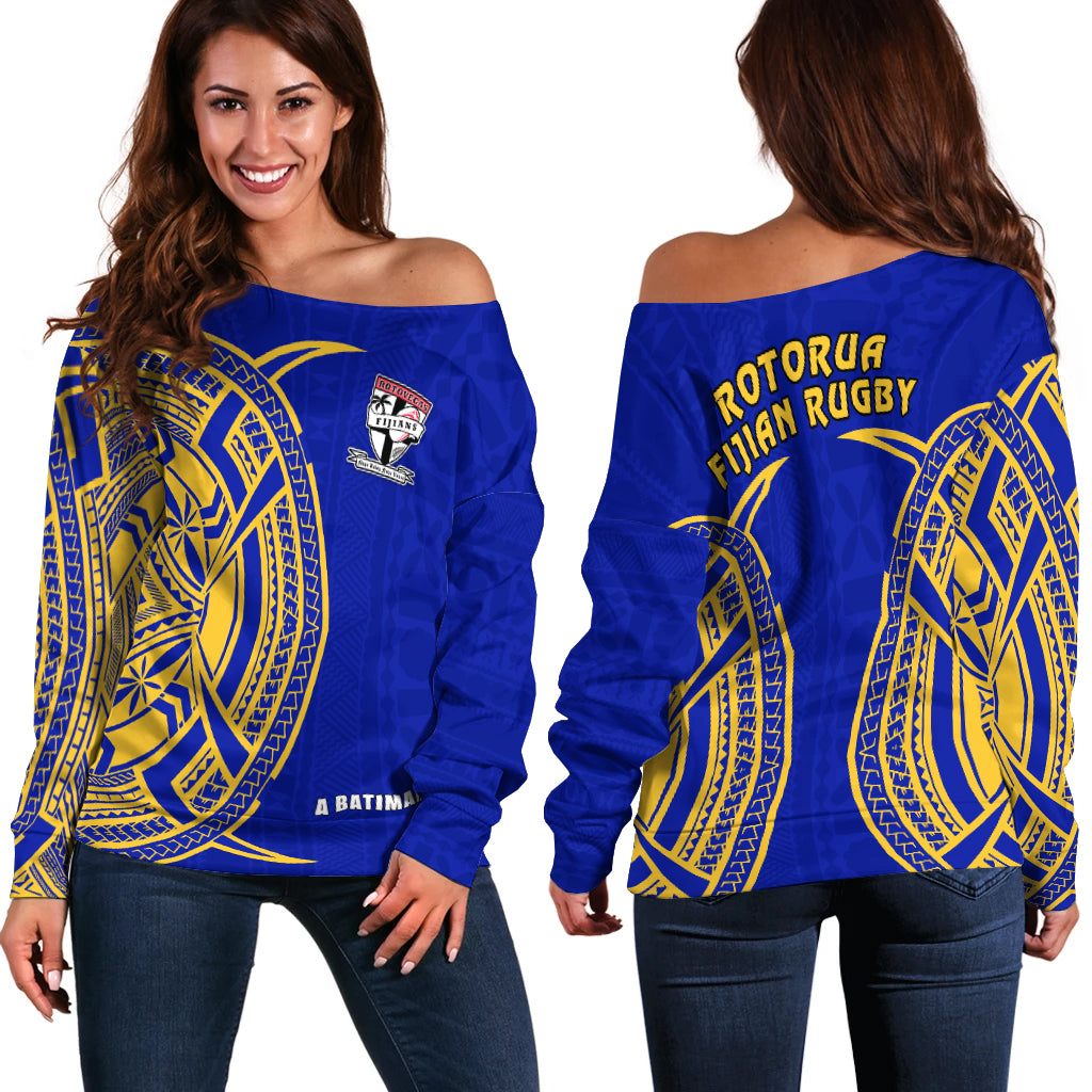 Rotorua Fijian Rugby Off Shoulder Sweater 03 LT13 Blue - Polynesian Pride