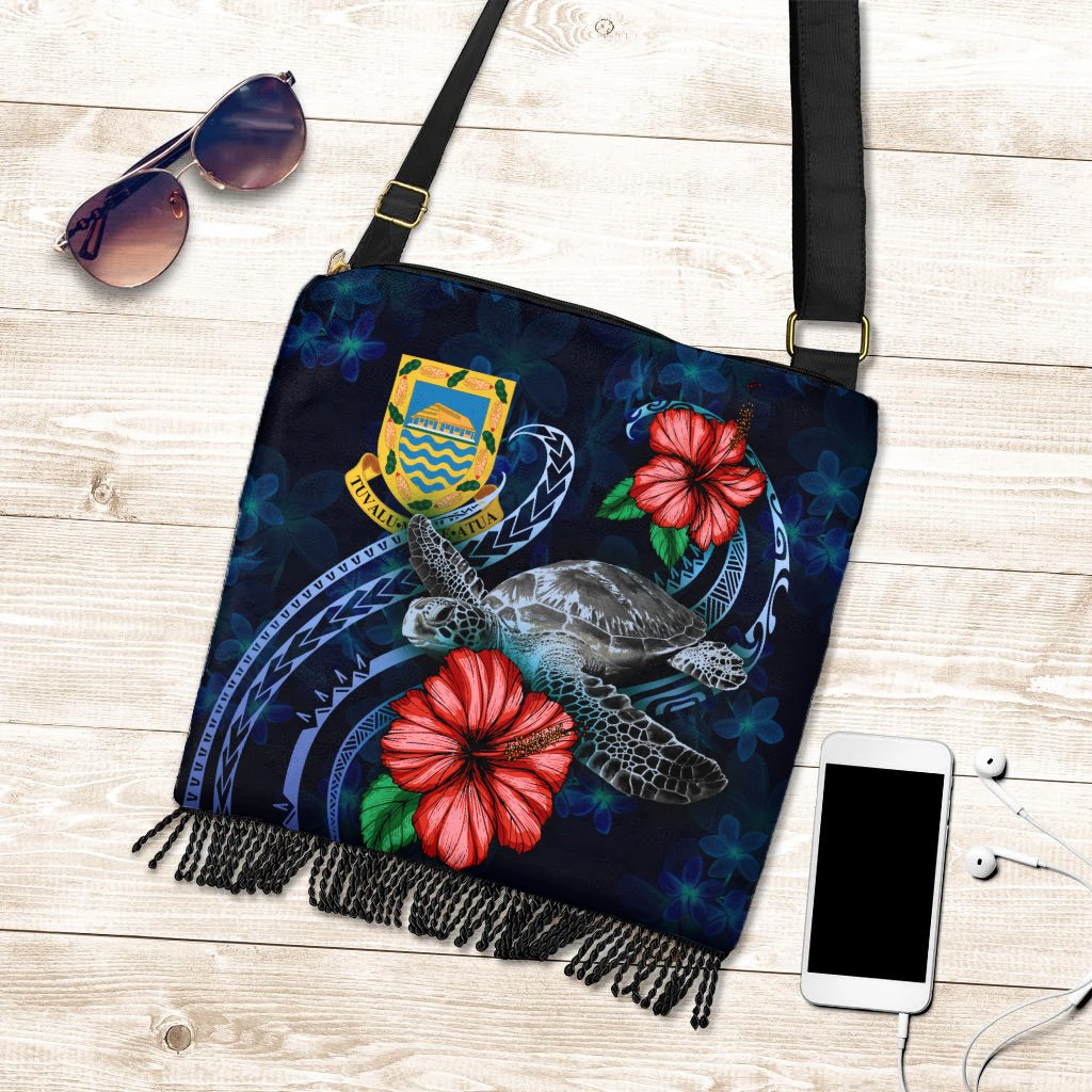 Tuvalu Polynesian Boho Handbag - Blue Turtle Hibiscus One Style One Size Blue - Polynesian Pride