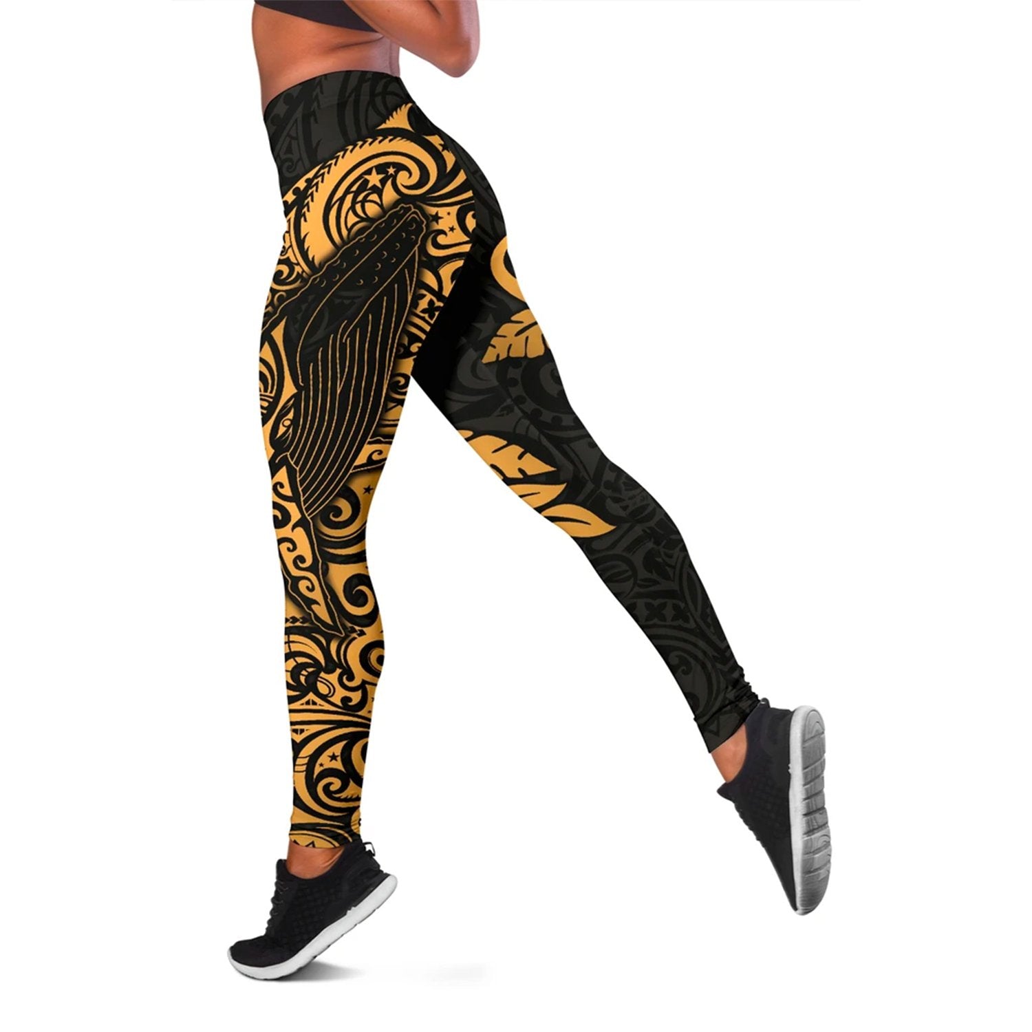 Polynesian Hawaii Leggings - Polynesian Golden Humpback Whale Art - Polynesian Pride