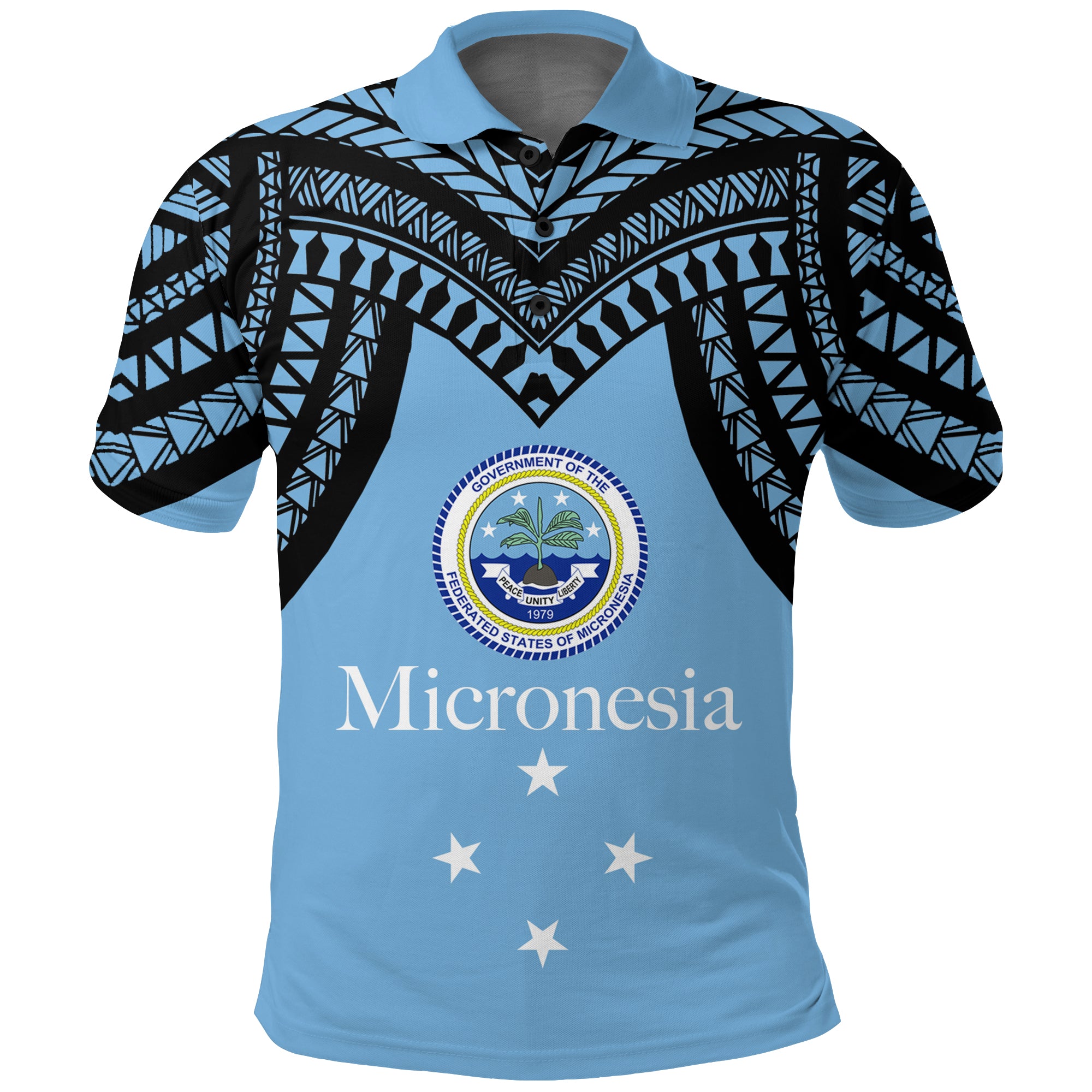 Federated States of Micronesia Polo Shirt Micronesia Pattern LT12 Unisex Blue - Polynesian Pride