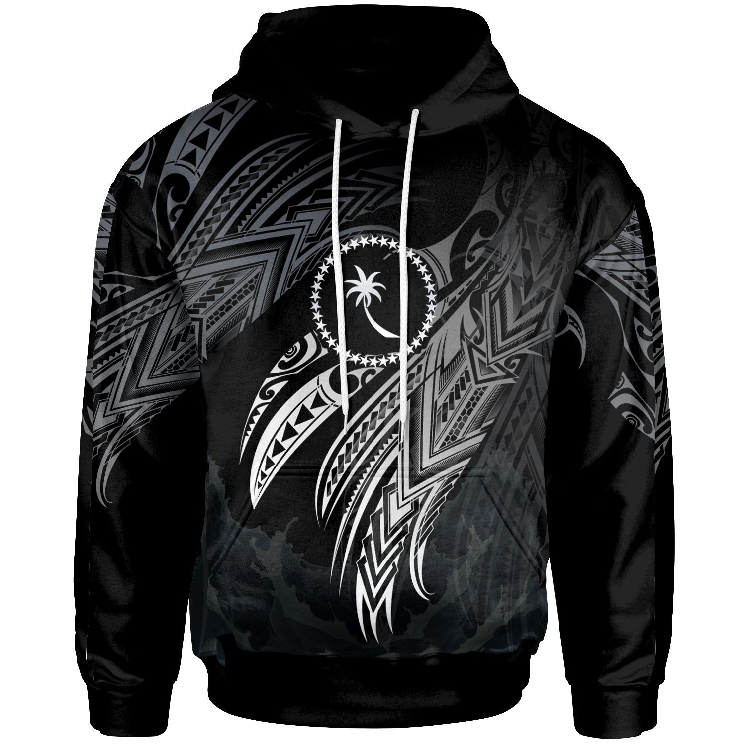 Chuuk Polynesian Zip Hoodie Legend White Version Unisex Black - Polynesian Pride