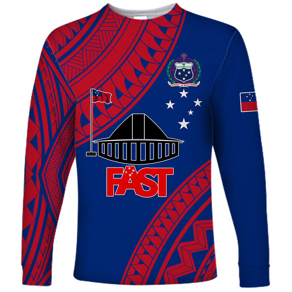 F.A.S.T Samoa Long Sleeve Shirt - Samoan Pattern - LT12 Unisex Blue - Polynesian Pride