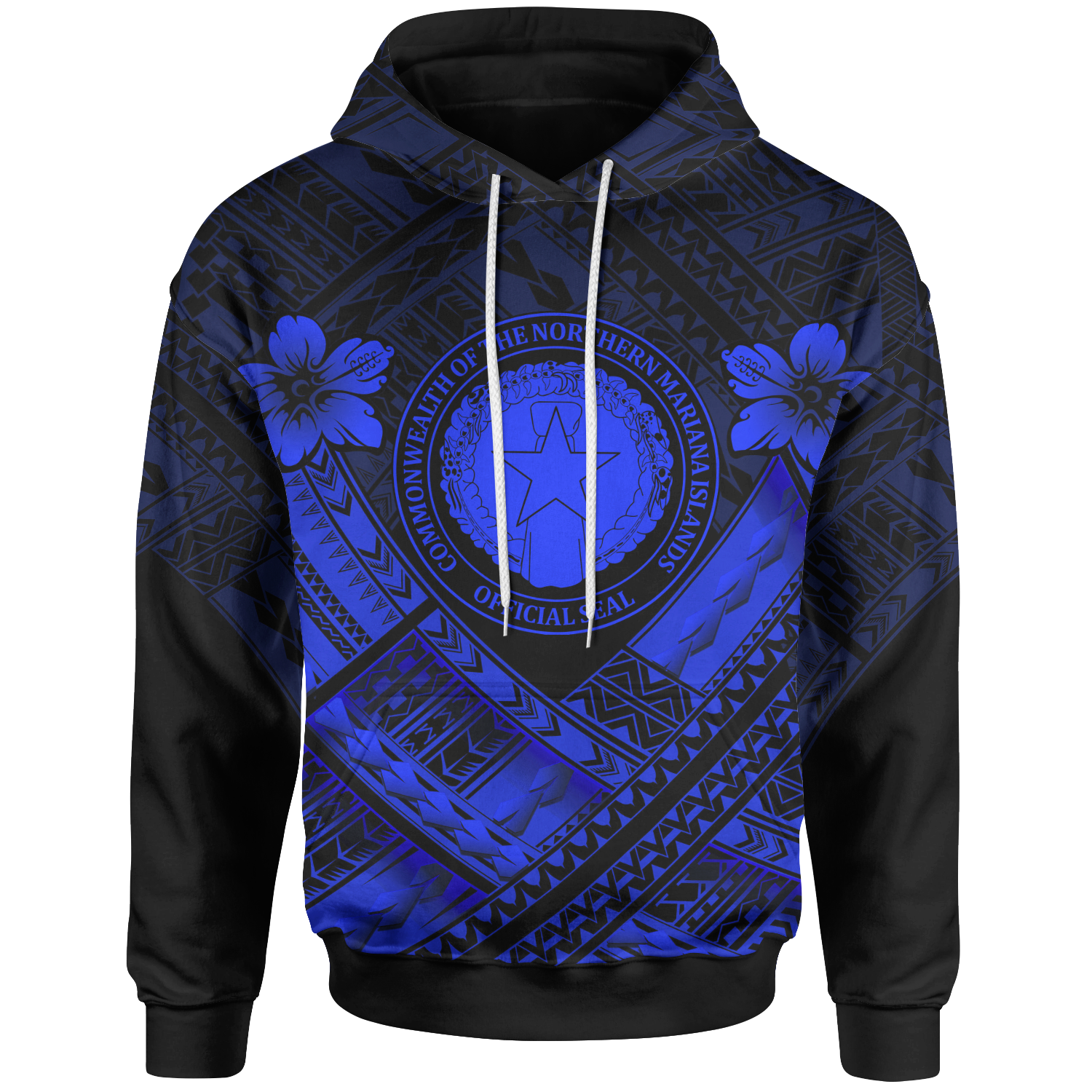 Northern Mariana Islands Hoodie CNMI Seal Camisole Hibiscus Style (Blue) Unisex Blue - Polynesian Pride