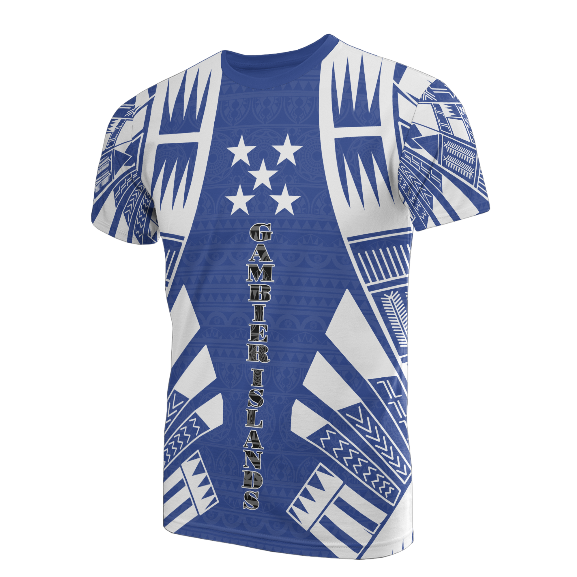 Gambier Islands T Shirt National Flag Polynesian Tattoo Blue Style Unisex Blue - Polynesian Pride
