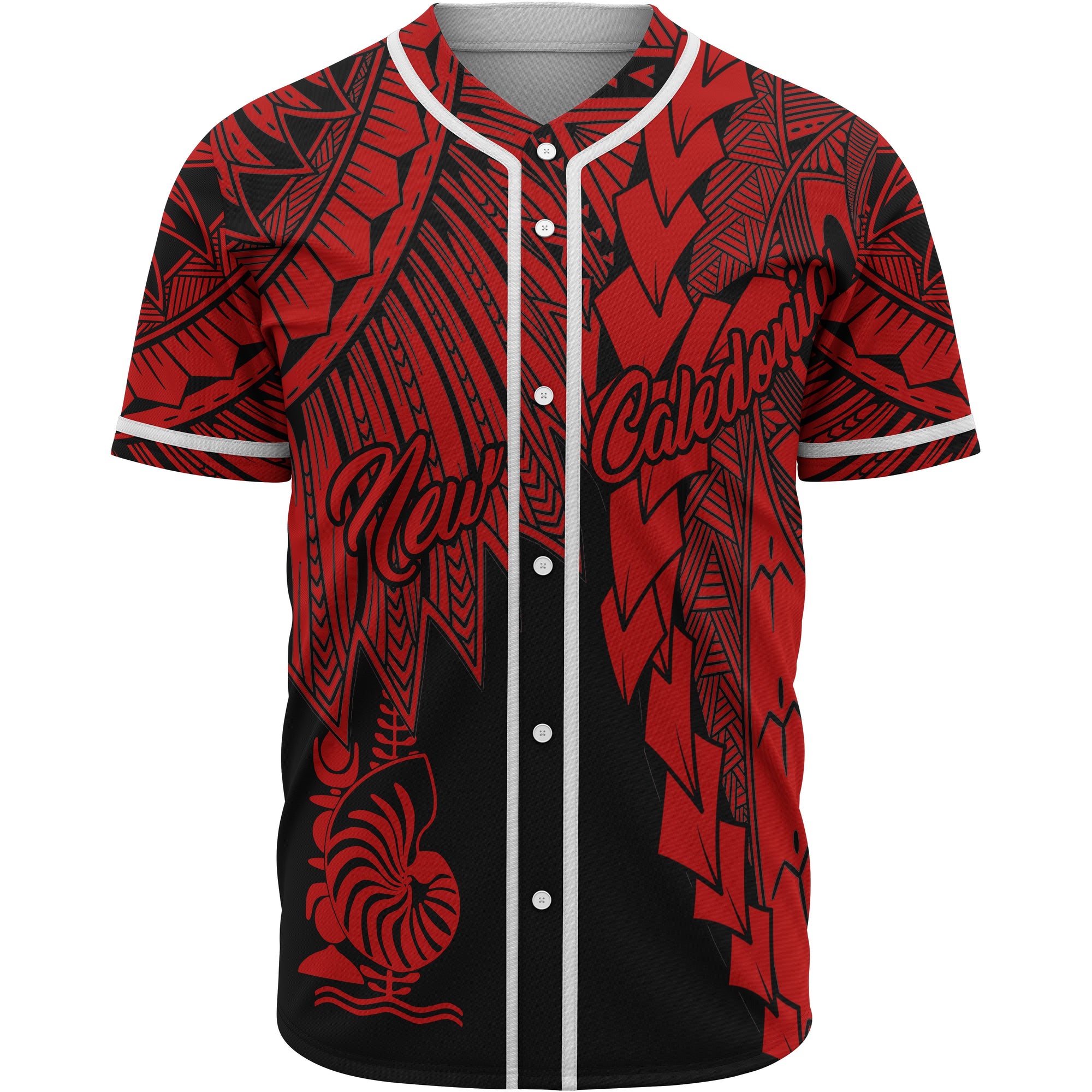 New Caledonia Polynesian Baseball Shirt - Tribal Wave Tattoo Red Unisex Red - Polynesian Pride