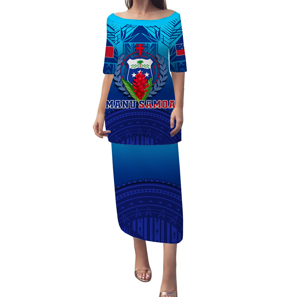 (Custom Personalised) Manu Samoa Legend Puletasi Dress - LT12 Long Dress Blue - Polynesian Pride