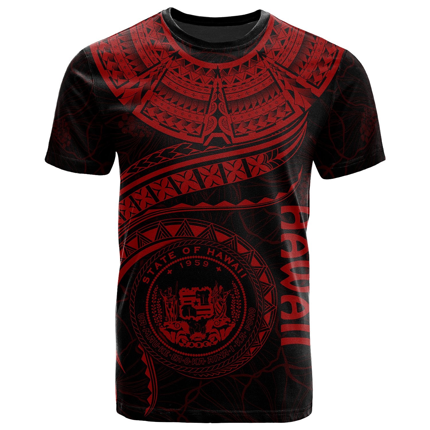 Polynesian Hawaii T Shirt Hawaiian Waves (Red) Unisex Red - Polynesian Pride