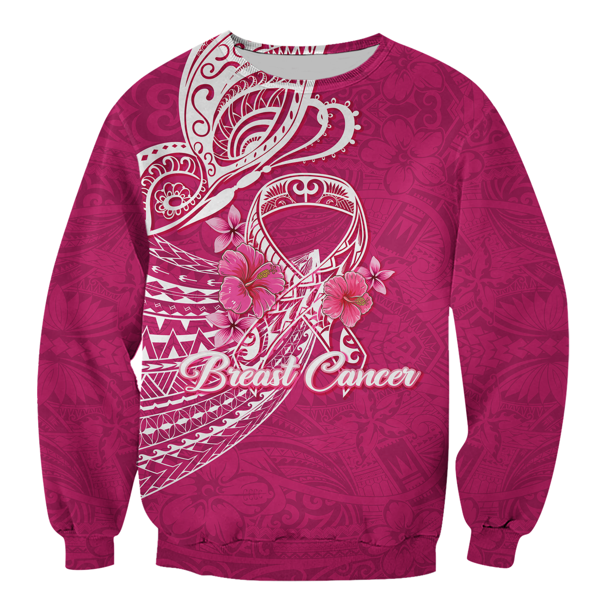 Breast Cancer Pink Ribbon Butterfly Polynesian Pink Version Sweatshirt - LT12 Unisex Pink - Polynesian Pride