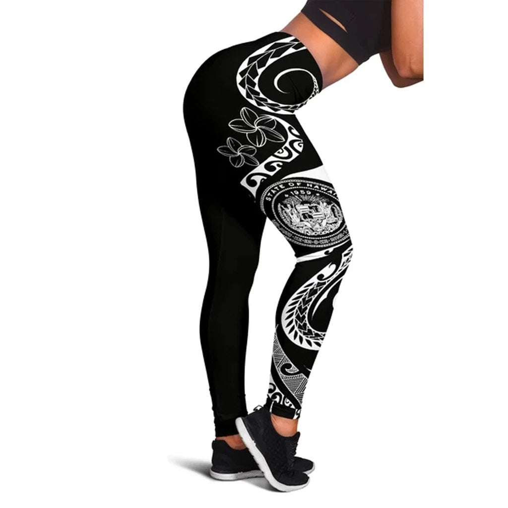 Hawaii Coat Of Arms Polynesian Leggings White - Polynesian Pride