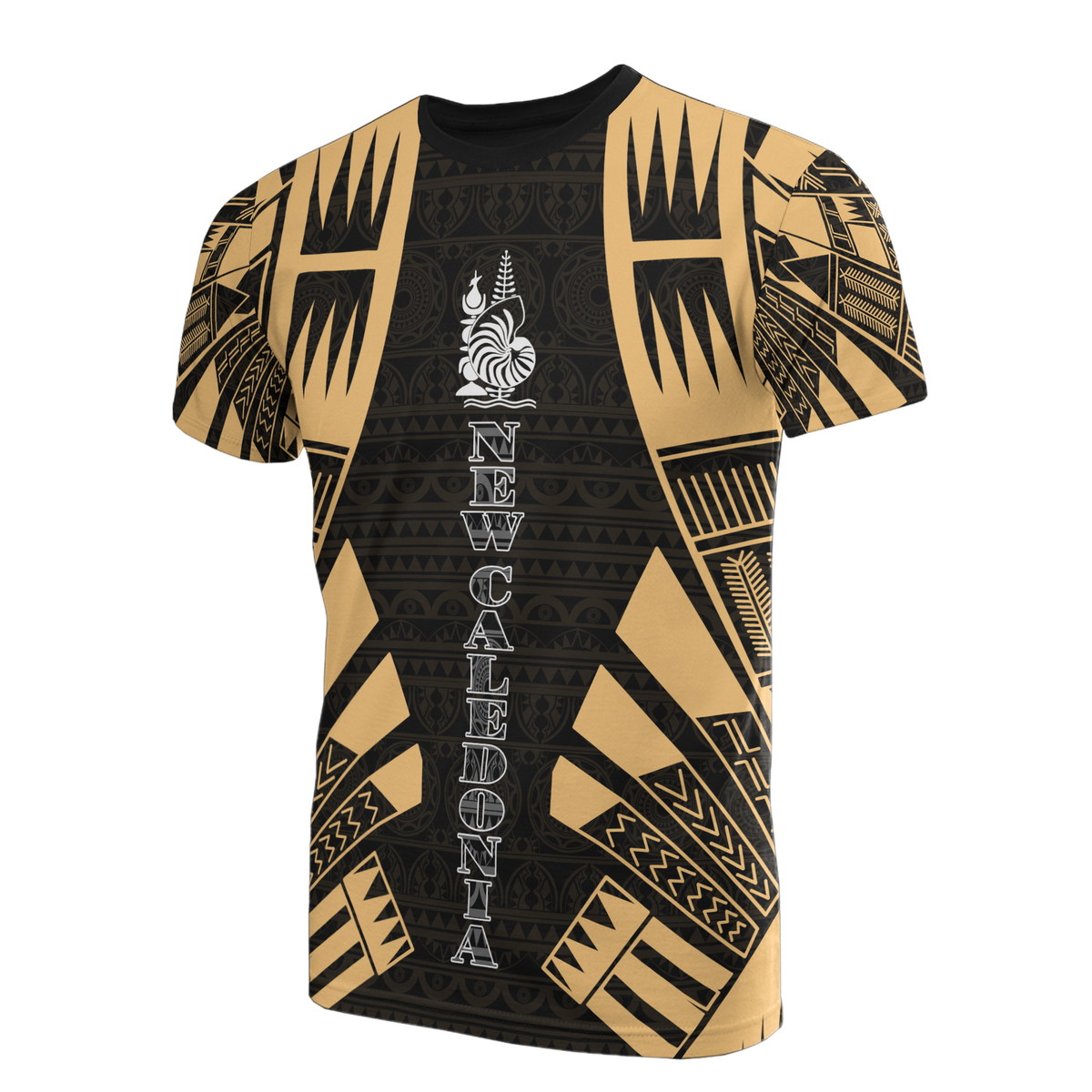 New Caledonia T Shirt New Caledonia Coat Of Arms Polynesian Tattoo Gold Style Unisex Black-Gold - Polynesian Pride