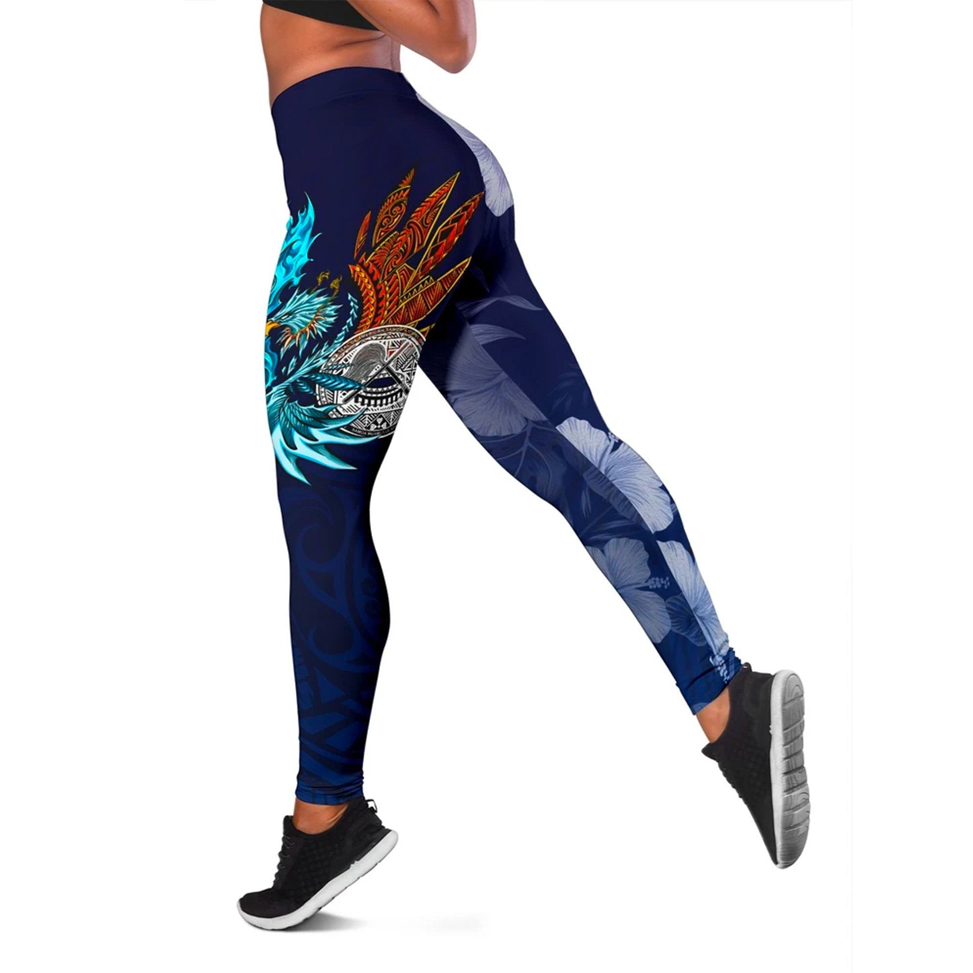 American Samoa Polynesian Leggings - Blue Polynesian Eagle Blue - Polynesian Pride