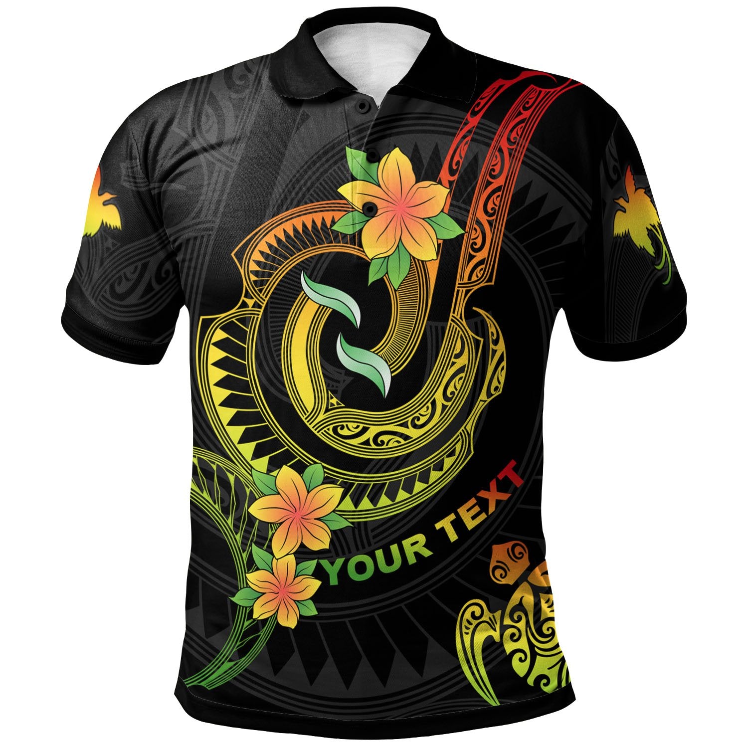 Papua New Guinea Custom Polo Shirt Reggae Plumeria Flowers with Spiral Patterns Unisex Reggae - Polynesian Pride