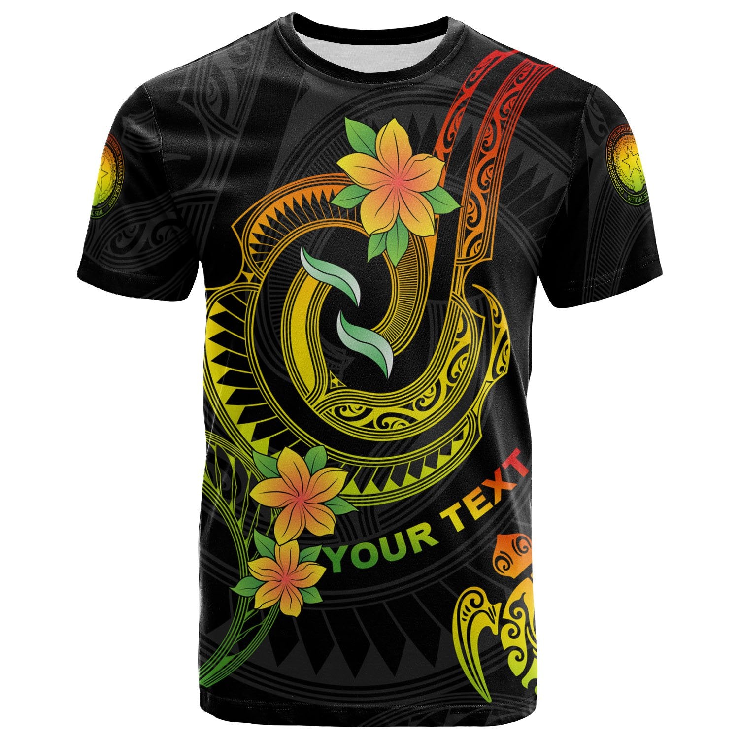 Northern Mariana Islands Custom T Shirt Reggae Plumeria Flowers with Spiral Patterns Unisex Art - Polynesian Pride