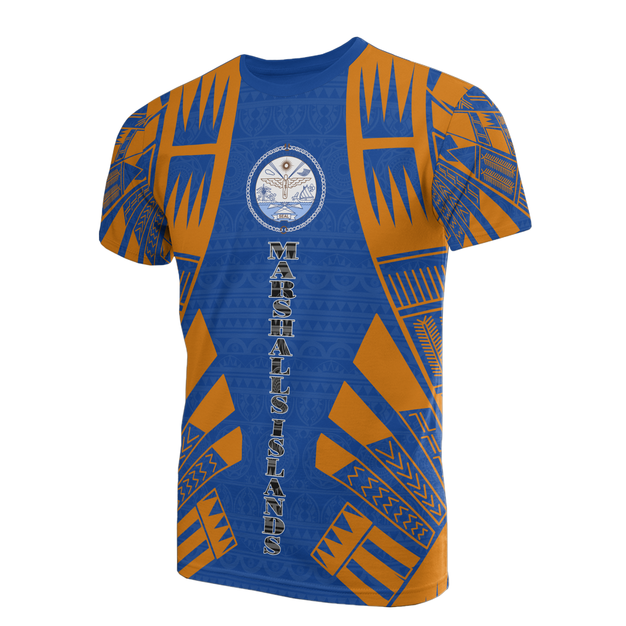 Marshall Islands T Shirt Marshall Islands Seal Polynesian Tattoo Blue Style Unisex Art - Polynesian Pride