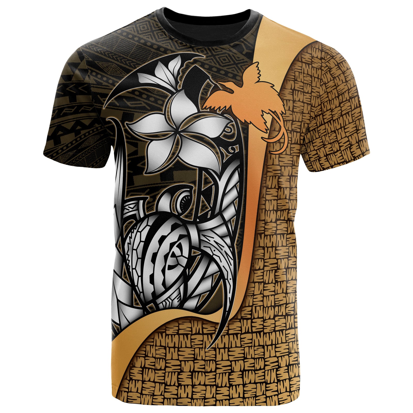 Papua New Guinea Polynesian T Shirt Gold Turtle with Hook Unisex GOLD - Polynesian Pride