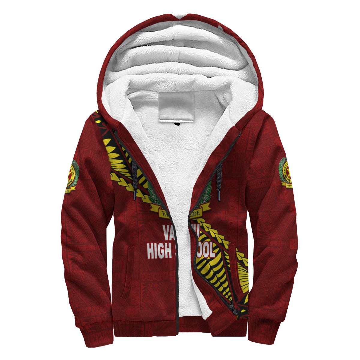 Tonga Vava'u High School Tongan Patterns Sherpa Hoodie - LT12 Unisex Red - Polynesian Pride