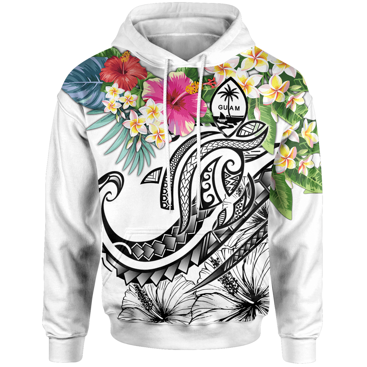 Guam Polynesian Hoodie Summer Plumeria (White) Unisex White - Polynesian Pride