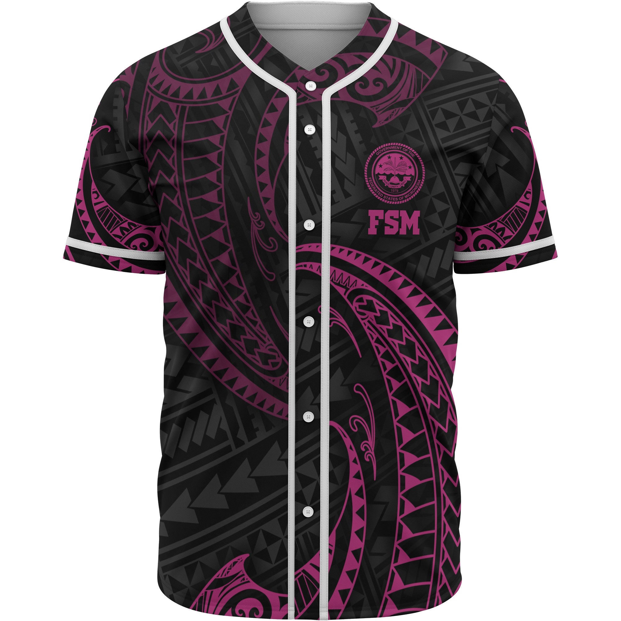 Federated States Of Micronesia Polynesian Baseball Shirt - Pink Tribal Wave Unisex Pink - Polynesian Pride