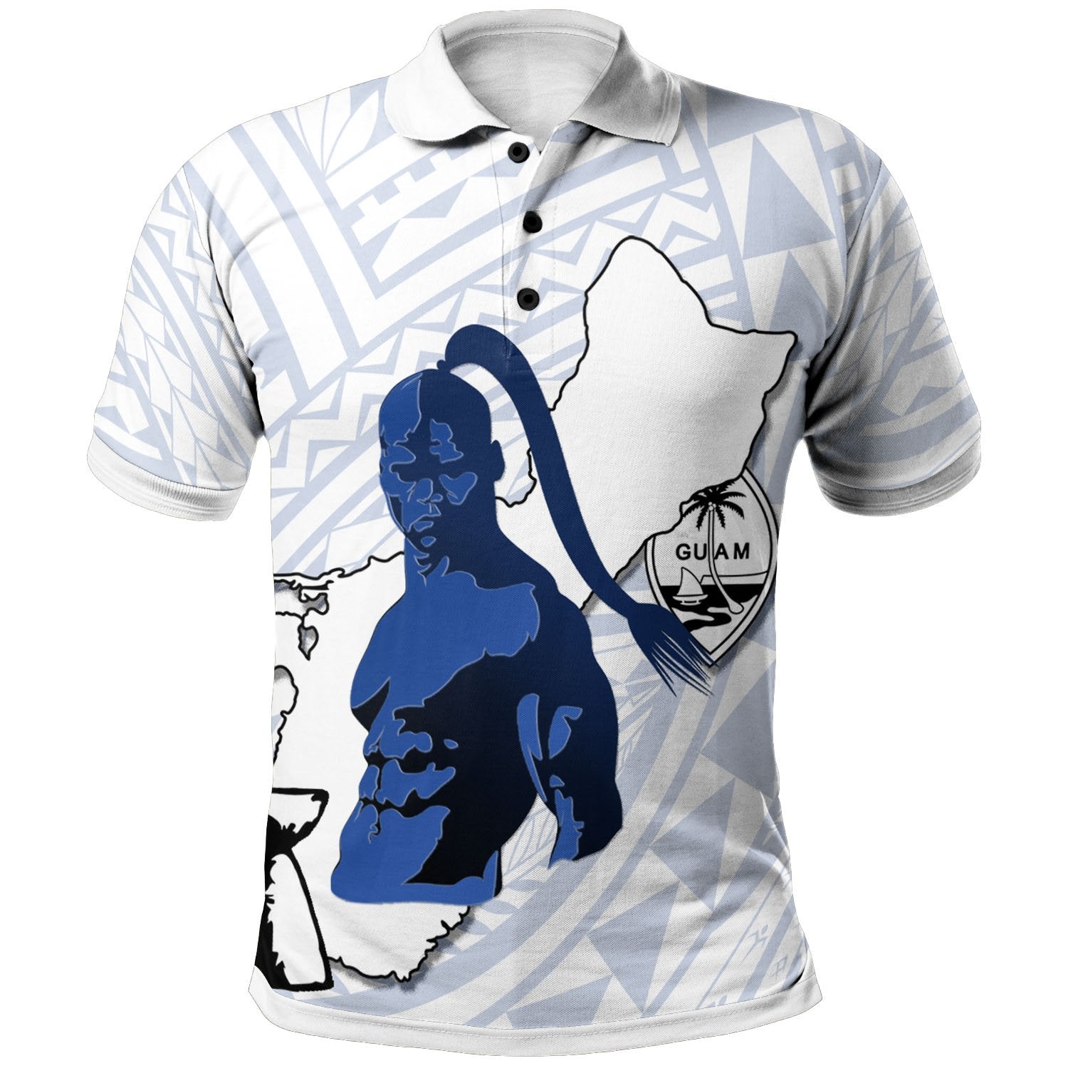 Guam Polo Shirt Chamorro Heritage Ver 2 Unisex White Blue - Polynesian Pride