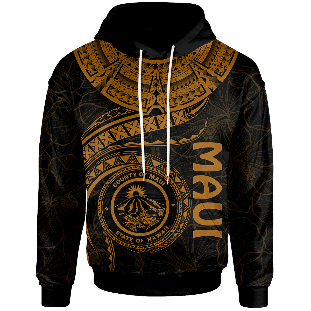 Polynesian Hawaii Hoodie Maui Polynesian Waves (Golden) Unisex Golden - Polynesian Pride