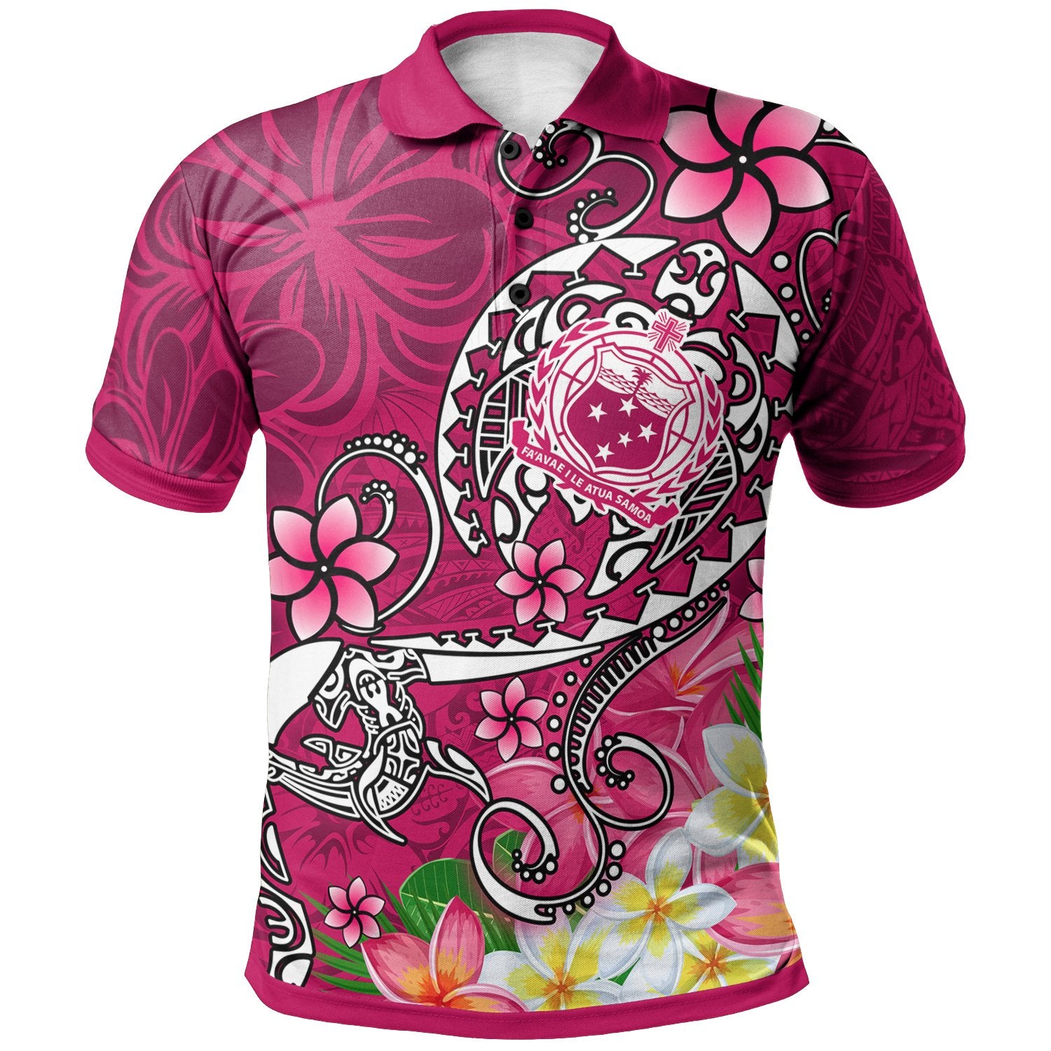 Samoa Polo Shirt Turtle Plumeria (Pink) Unisex Pink - Polynesian Pride