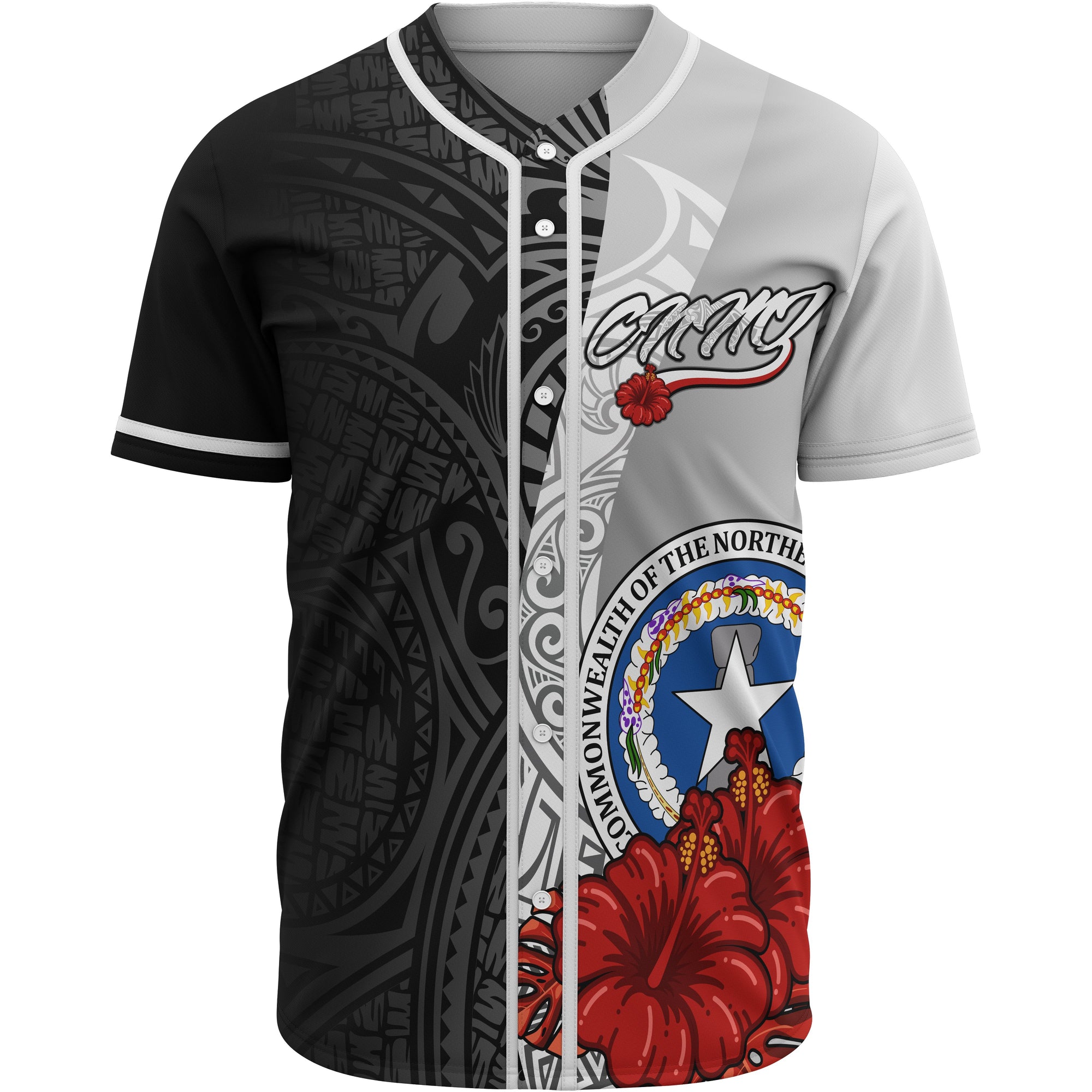 Northern Mariana Islands Polynesian Baseball Shirt - Coat Of Arm With Hibiscus White Unisex White - Polynesian Pride