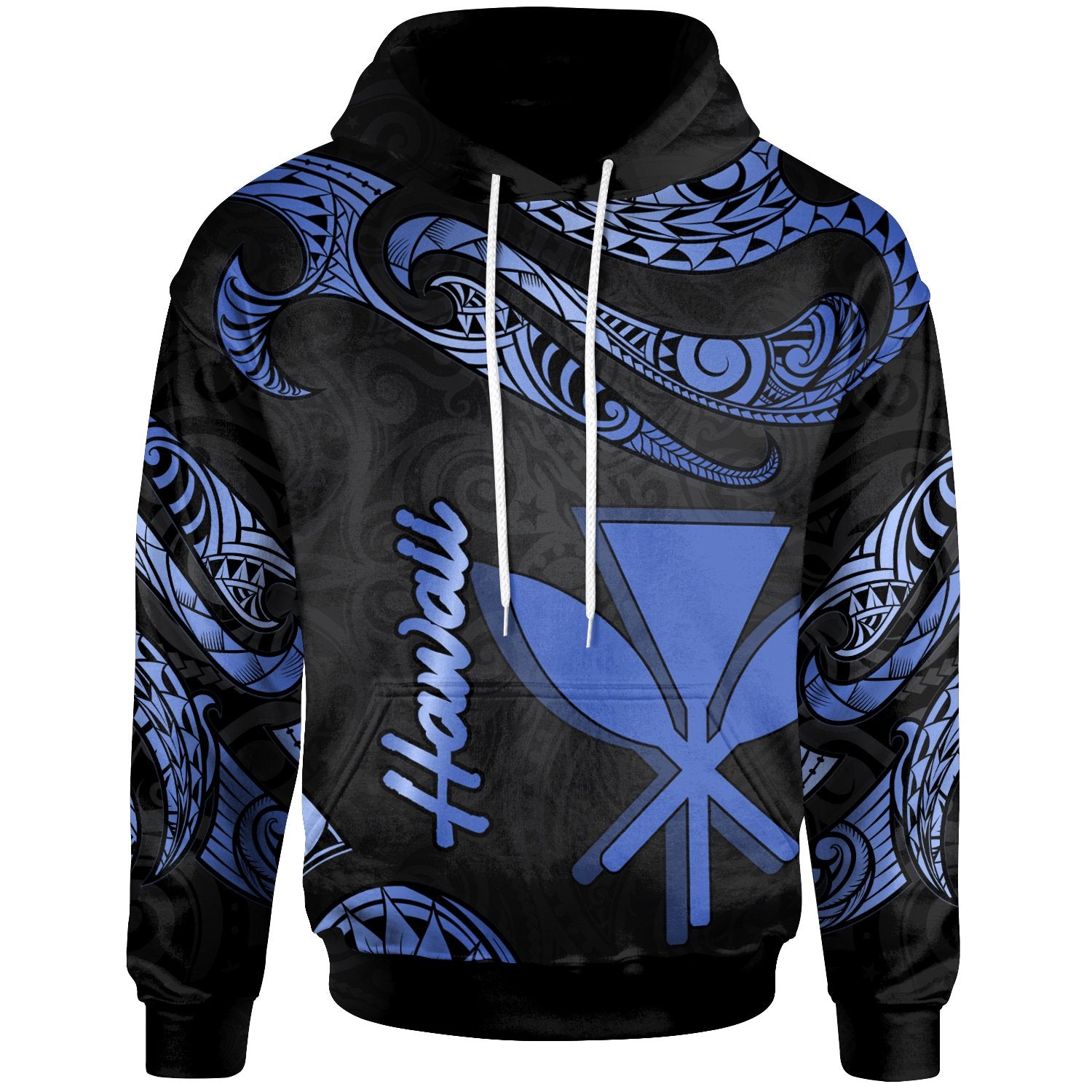 Hawaii Kanaka Maoli Hoodie Polynesian Tattoo Blue Version Unisex Blue - Polynesian Pride