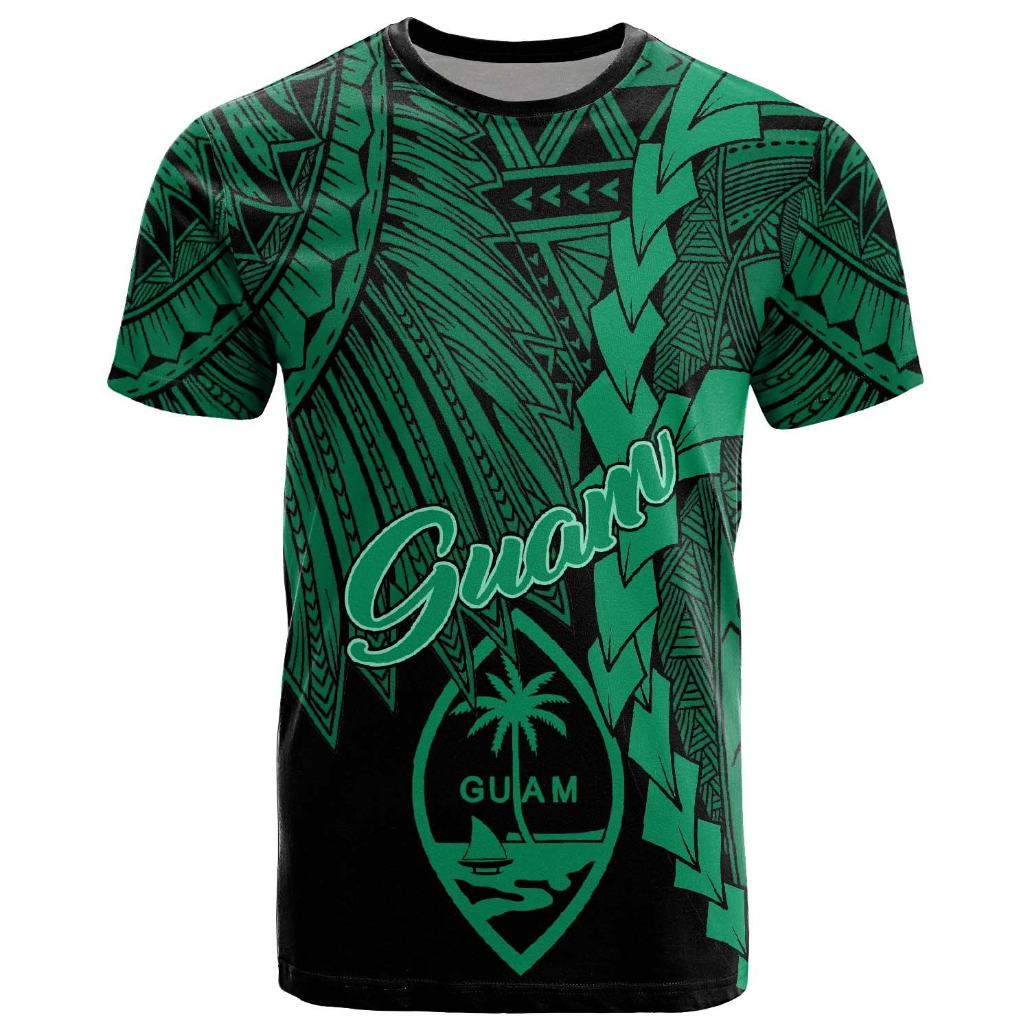 Guam Polynesian T Shirt Tribal Wave Tattoo Green Unisex Green - Polynesian Pride