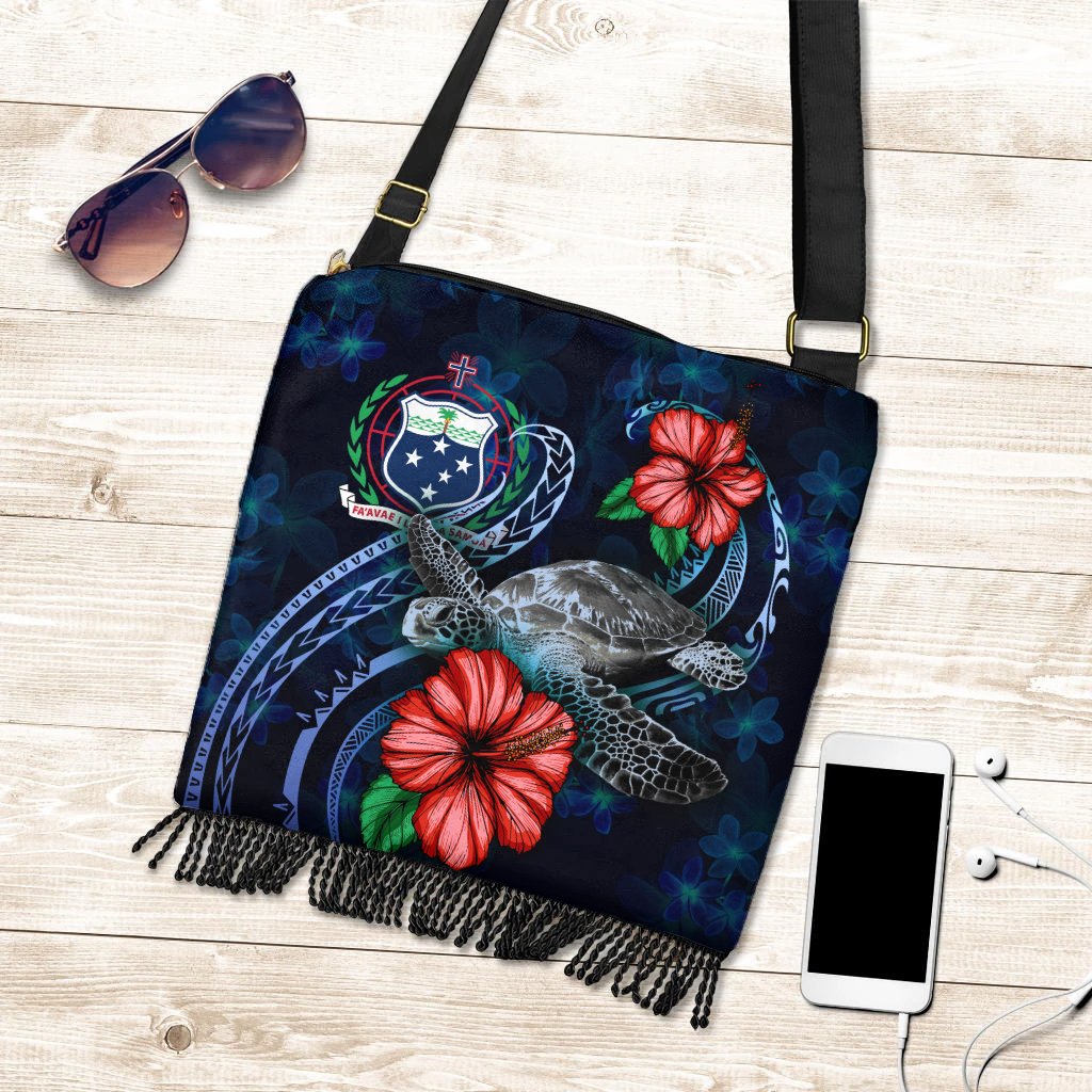 Samoa Polynesian Boho Handbag - Blue Turtle Hibiscus One Style One Size Blue - Polynesian Pride