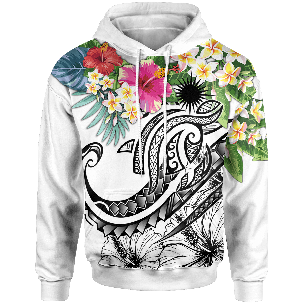 Marshall Islands Polynesian Hoodie Summer Plumeria (White) Unisex White - Polynesian Pride