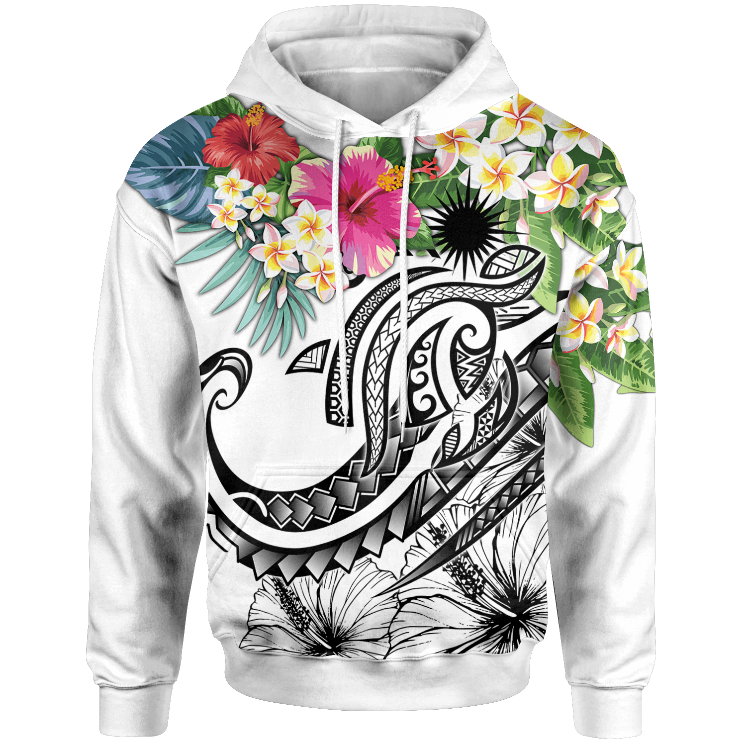 Marshall Islands Polynesian Hoodie Summer Plumeria (White) Unisex White - Polynesian Pride