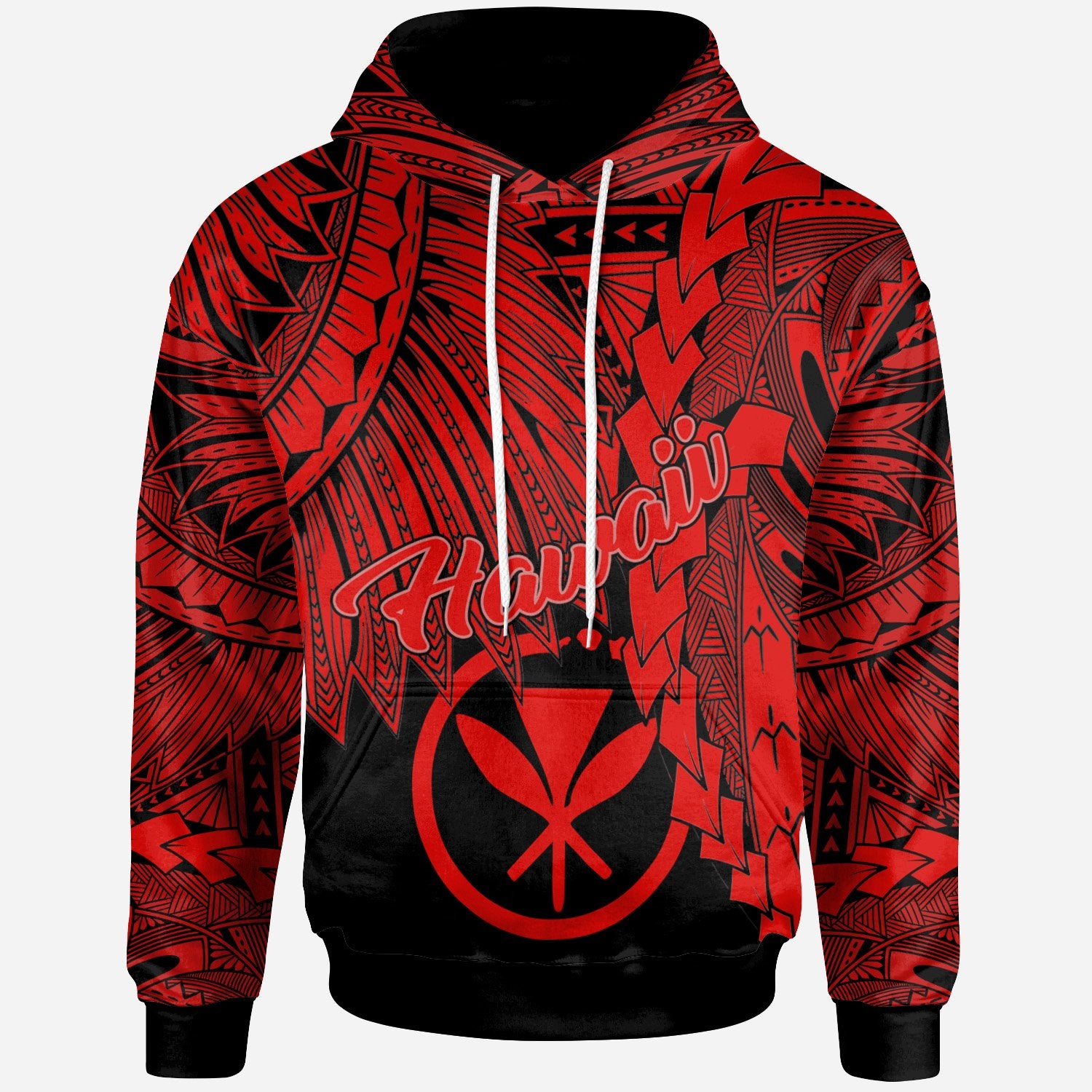 Polynesian Hawaii Hoodie Tribal Wave Tattoo Red Unisex Red - Polynesian Pride