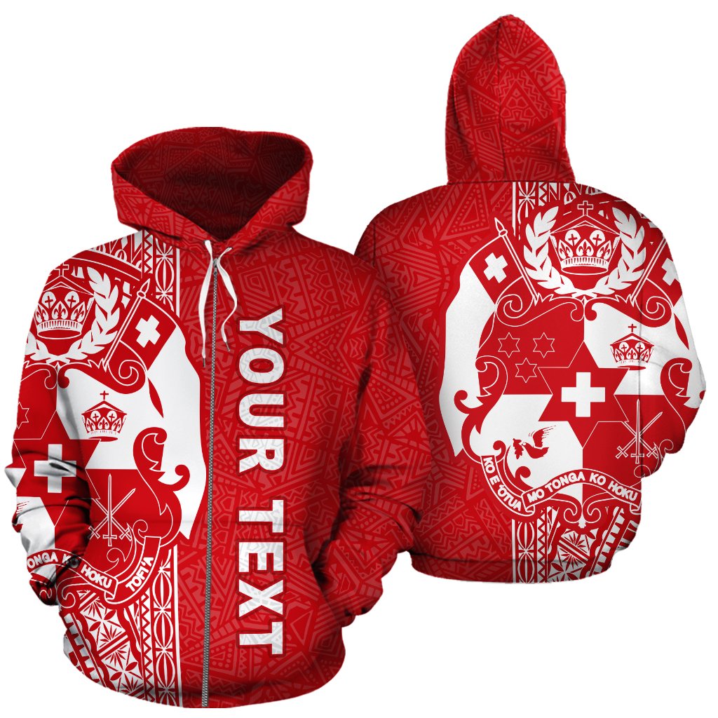 Tonga Polynesian Custom Zip up Hoodie Red White Line Unisex Red White - Polynesian Pride