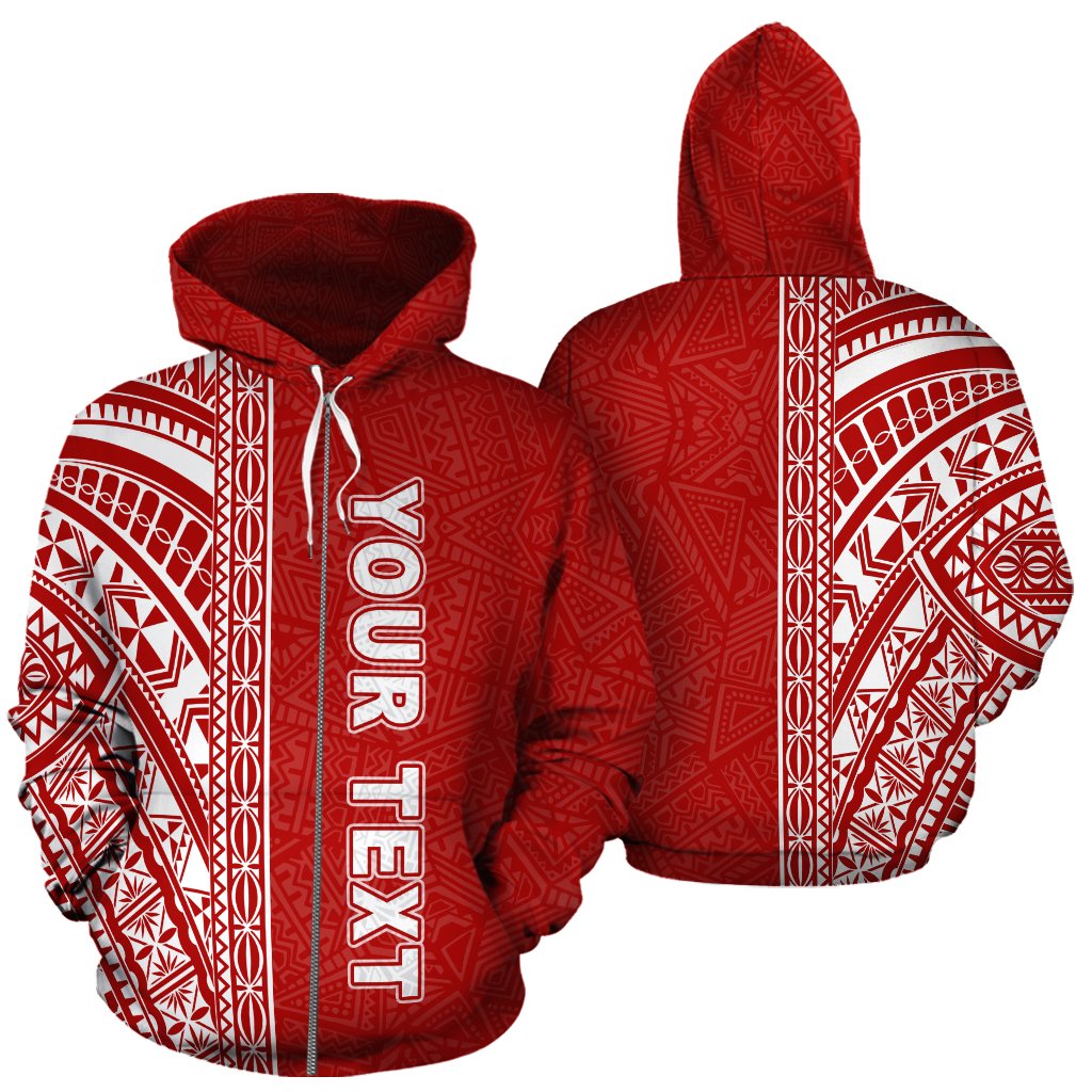 Polynesian Custom Zip up Hoodie Red Poly Line Unisex Red - Polynesian Pride