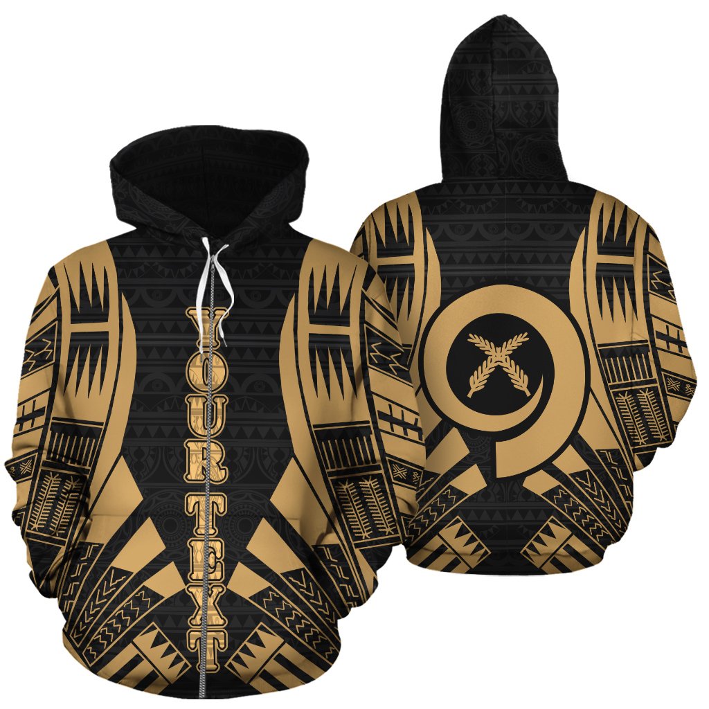 Vanuatu Polynesian Custom Zip up Hoodie Gold Tattoo Unisex Gold - Polynesian Pride