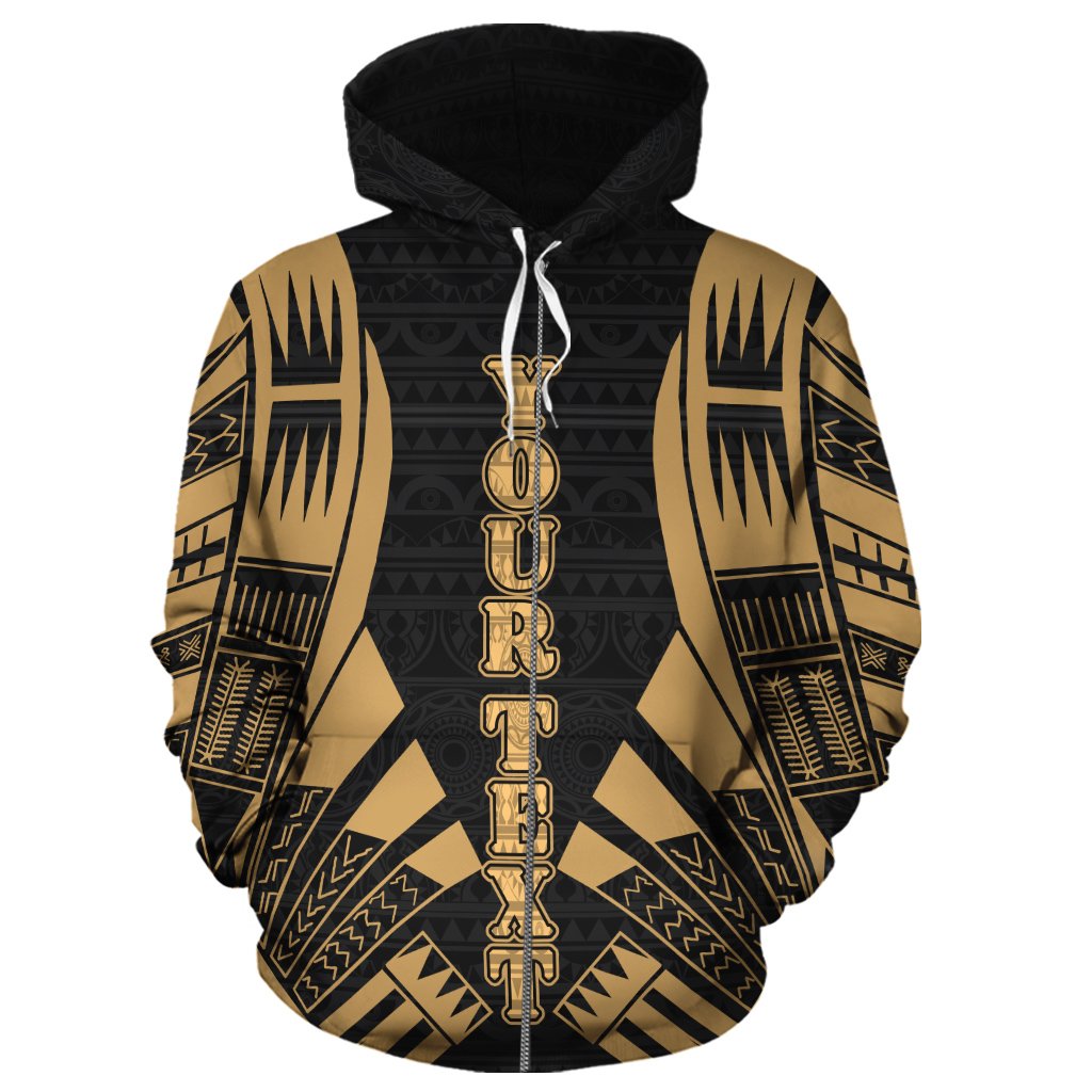 Nauru Polynesian Custom Zip up Hoodie Gold Tattoo - Polynesian Pride