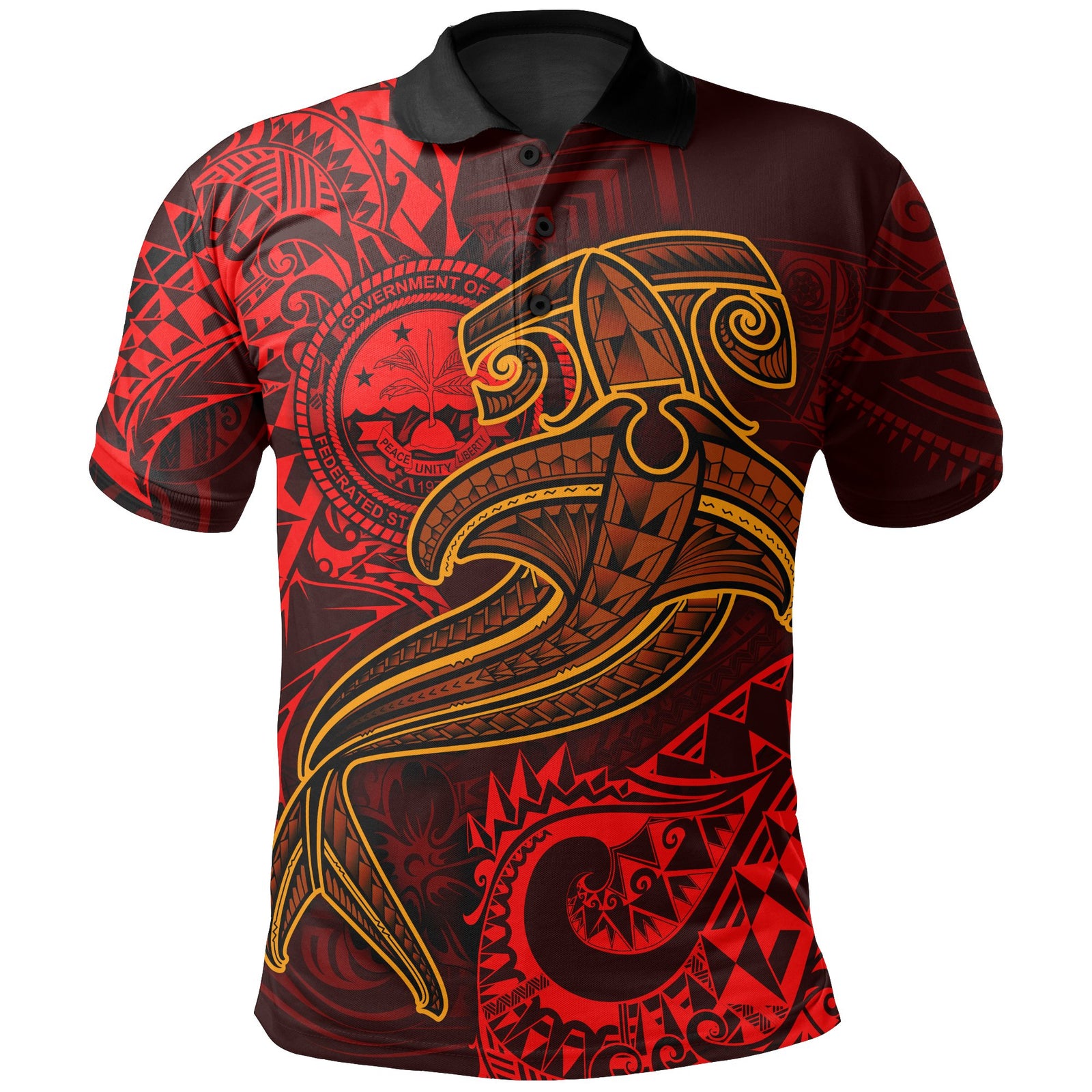 FSM Polo Shirt Red Shark Polynesian Tattoo Unisex Red - Polynesian Pride
