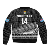 (Custom Text And Number) Fiji Sevens Rugby Fijian 7s Black Tapa Polynesian Art Bomber Jacket LT14 - Polynesian Pride