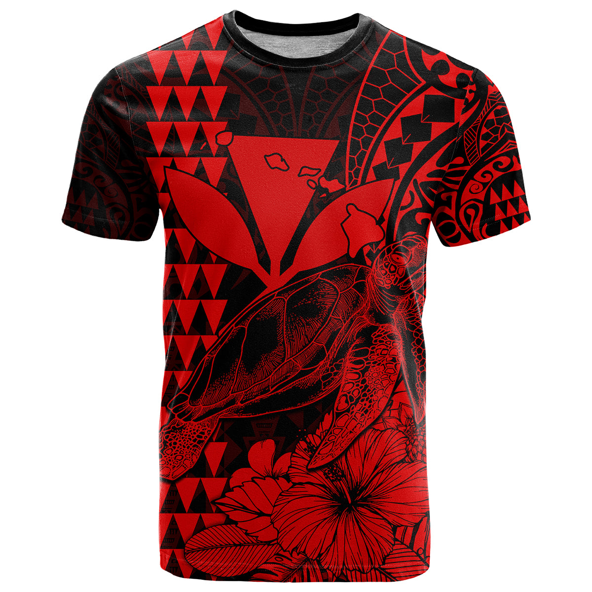 Kakau Polynesian Tribal Hawaiian Turtle with Kanaka Maoli Red T Shirt LT9 Red - Polynesian Pride