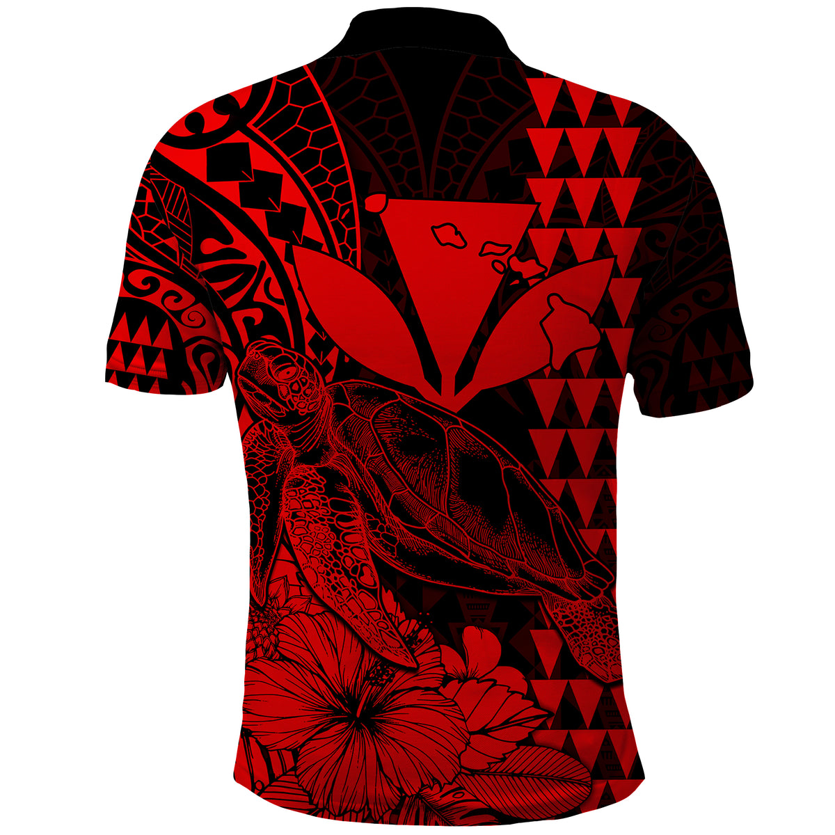 Kakau Polynesian Tribal Hawaiian Turtle with Kanaka Maoli Red Polo Shirt LT9 - Polynesian Pride