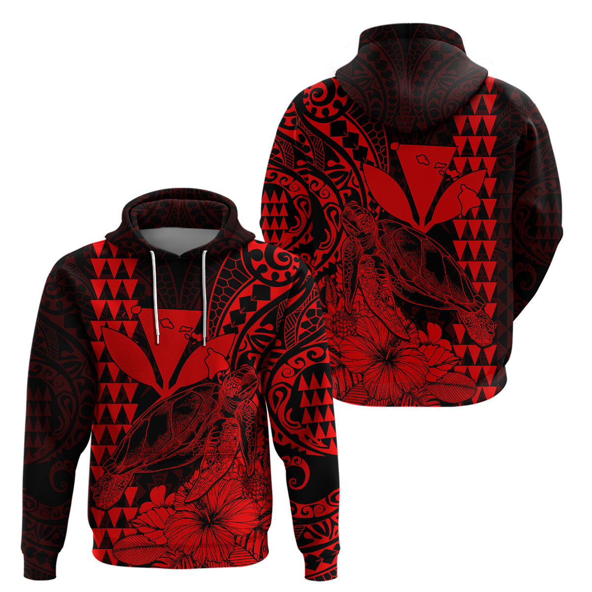 Kakau Polynesian Tribal Hawaiian Turtle with Kanaka Maoli Red Hoodie LT9 Red - Polynesian Pride