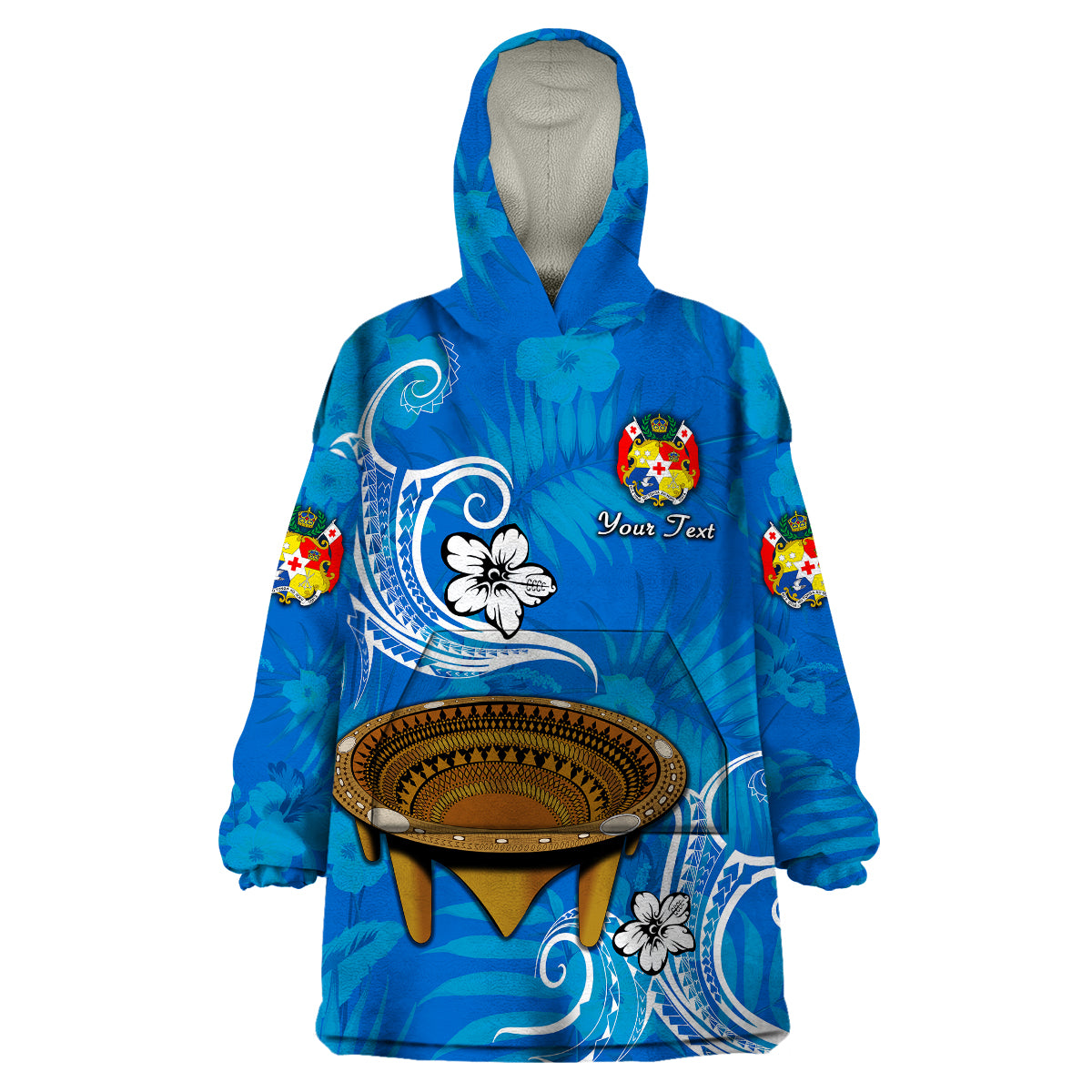 (Custom Personalised) Tonga Kumete Kava Bowl Sila Vibes - Blue Wearable Blanket Hoodie LT8 Unisex One Size - Polynesian Pride