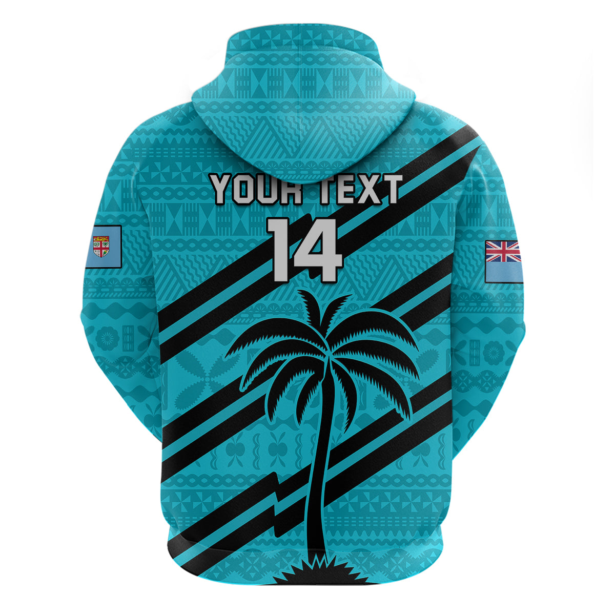 (Custom Text and Number) Fiji Rugby Tapa Pattern Fijian 7s Cyan Hoodie LT14 - Polynesian Pride