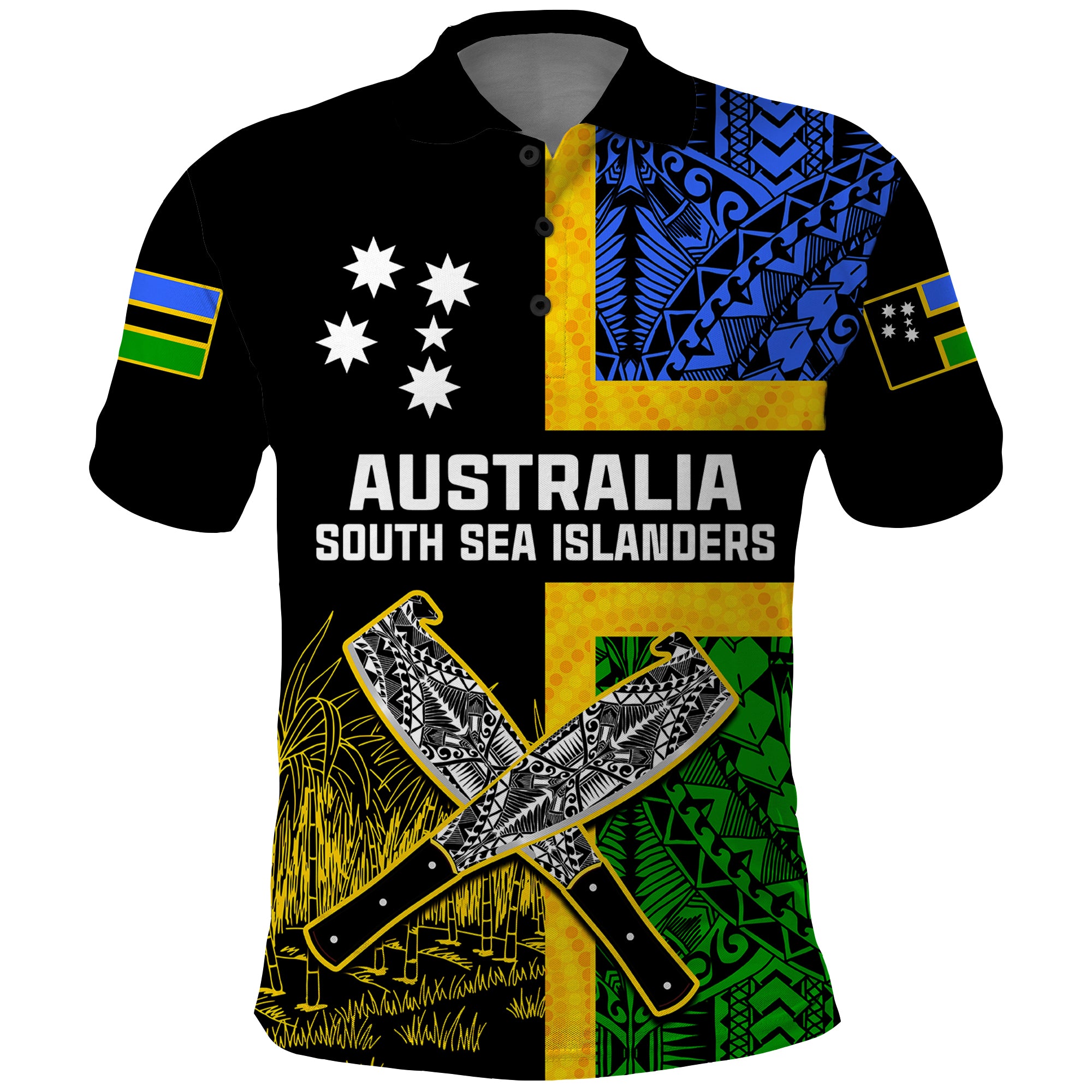 Custom Australian South Sea Islanders Flag Style Polo Shirt - LT14 Black - Polynesian Pride