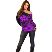 Kakau Polynesian Tribal Hawaiian Turtle with Kanaka Maoli Purple Off Shoulder Sweater LT9 - Polynesian Pride