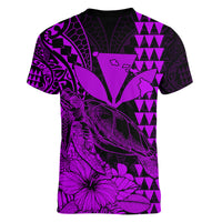 Kakau Polynesian Tribal Hawaiian Turtle with Kanaka Maoli Purple Women V Neck T Shirt LT9 - Polynesian Pride