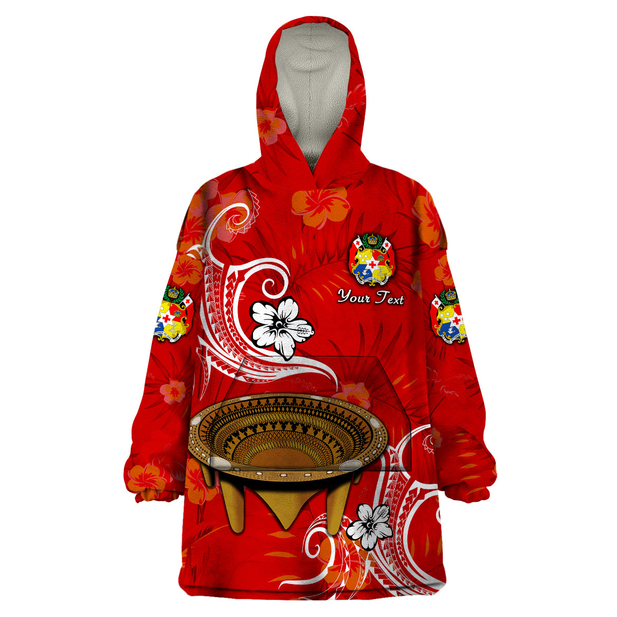 (Custom Personalised) Tonga Kumete Kava Bowl Sila Vibes - Red Wearable Blanket Hoodie LT8 Unisex One Size - Polynesian Pride