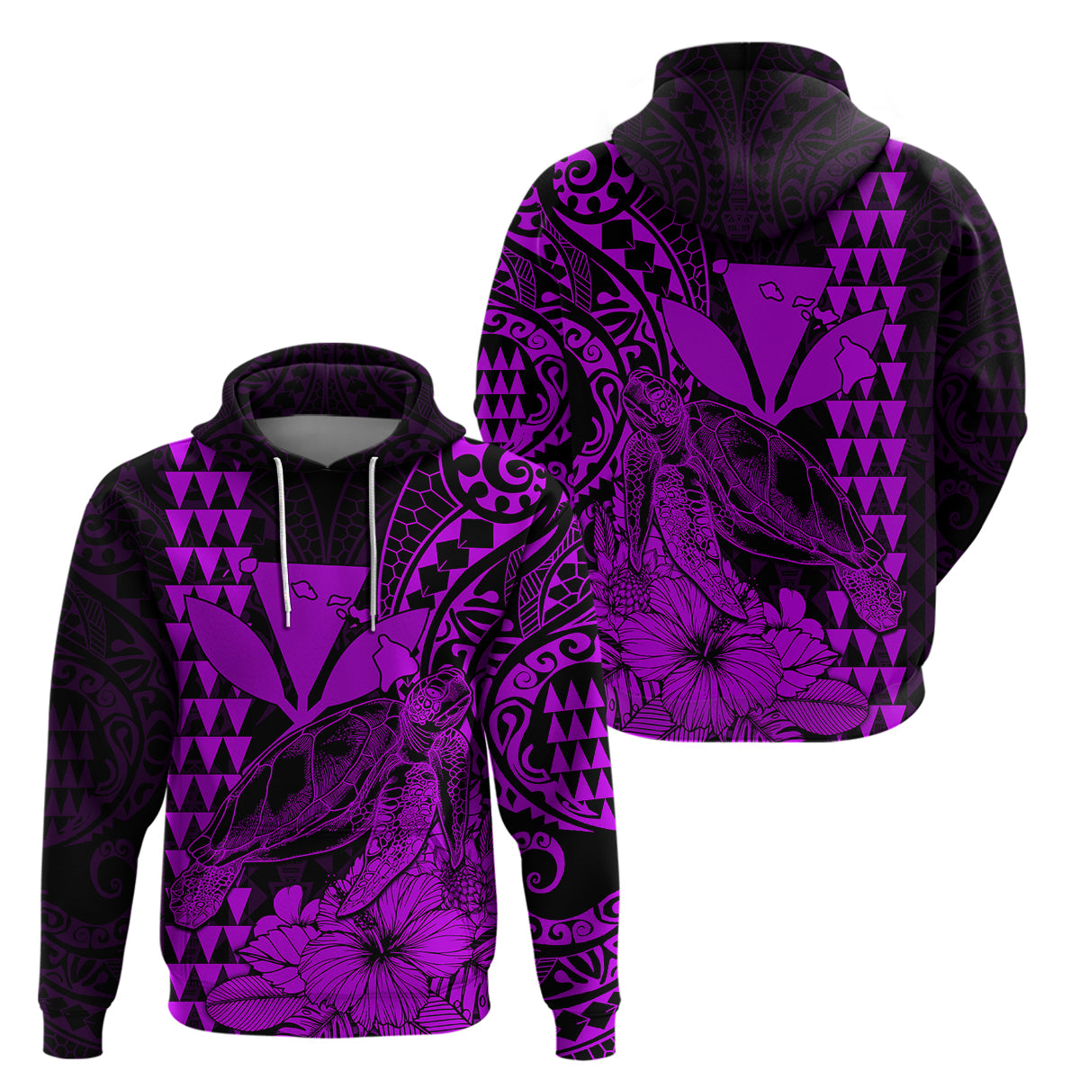 Kakau Polynesian Tribal Hawaiian Turtle with Kanaka Maoli Purple Hoodie LT9 Purple - Polynesian Pride